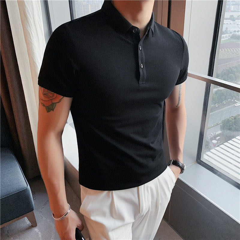 Solid Color Polo Shirt Youth Business Casual Lapels Short Sleeve