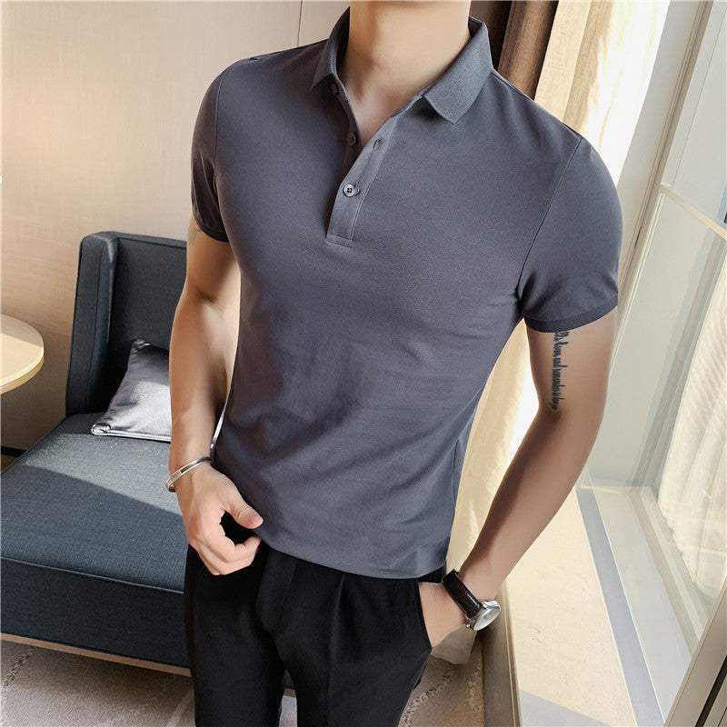 Solid Color Polo Shirt Youth Business Casual Lapels Short Sleeve