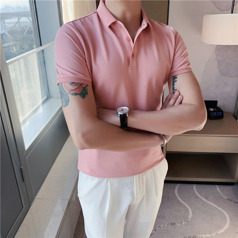 Solid Color Polo Shirt Youth Business Casual Lapels Short Sleeve