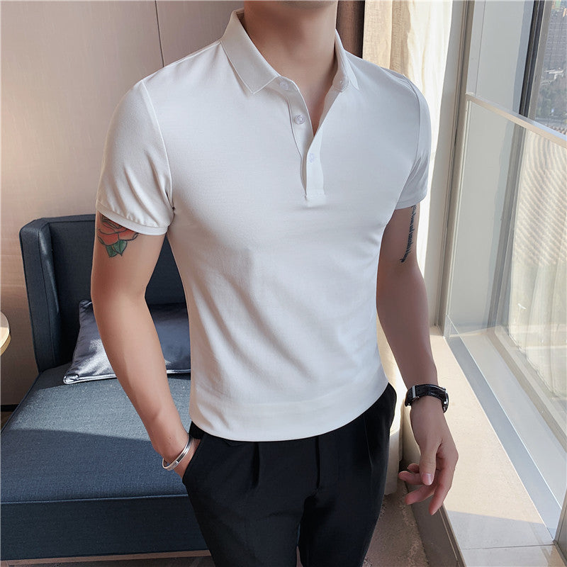 Solid Color Polo Shirt Youth Business Casual Lapels Short Sleeve