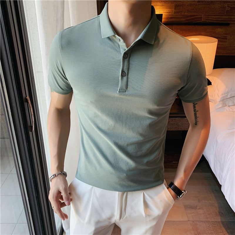 Solid Color Polo Shirt Youth Business Casual Lapels Short Sleeve