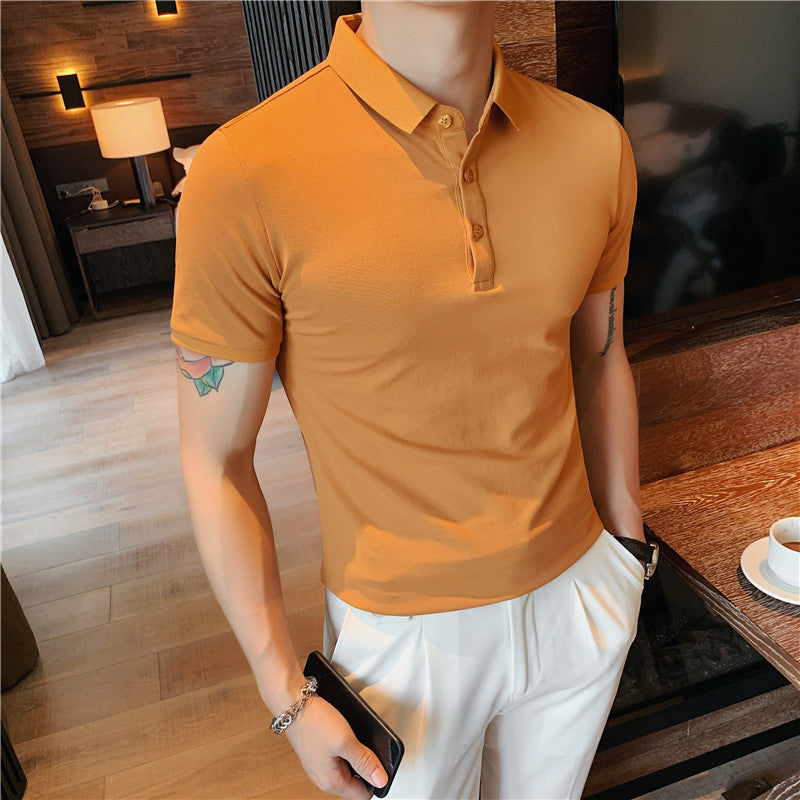 Solid Color Polo Shirt Youth Business Casual Lapels Short Sleeve