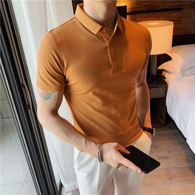 Solid Color Polo Shirt Youth Business Casual Lapels Short Sleeve