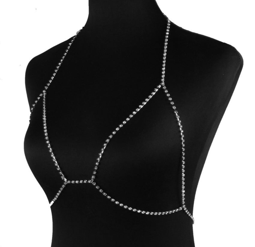 Close-up of crystal chain details on necklace