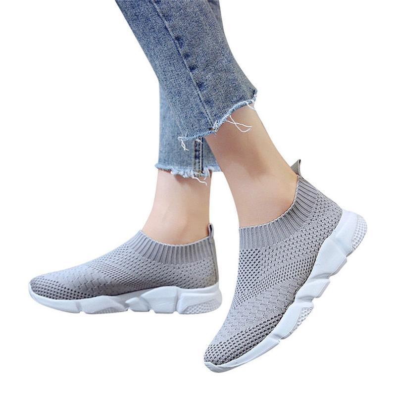 Top view of womenās athletic slip-on trainers