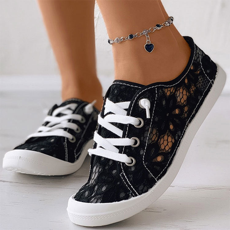 Top angle of breathable lace slip-on flats