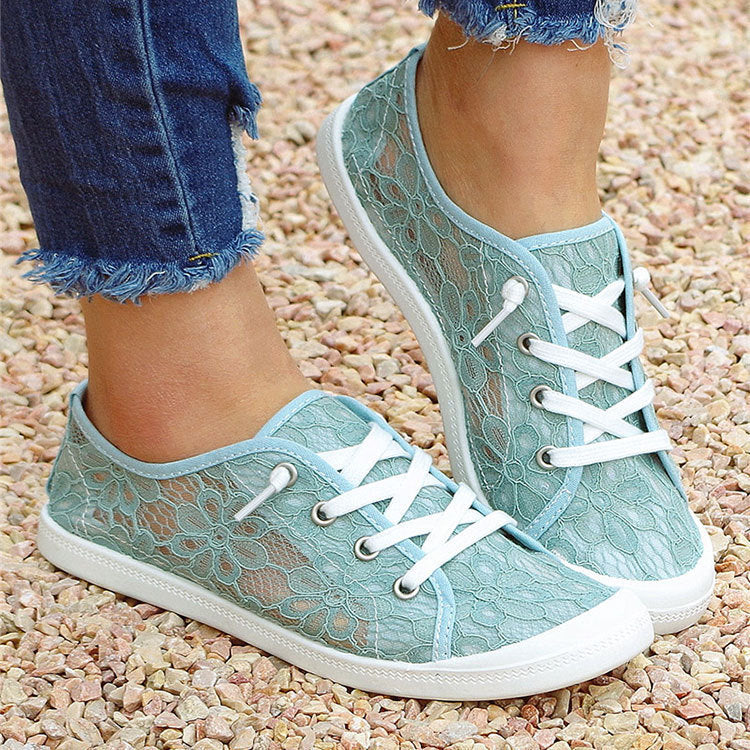 Detail view of lace upper on summer casual shoes