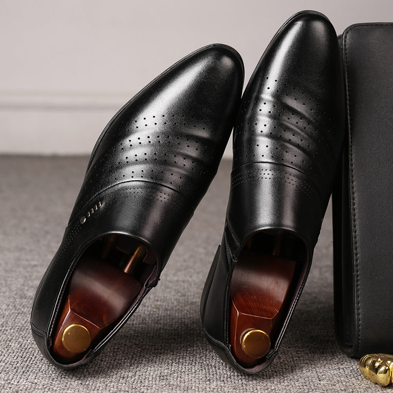 Shoes on wooden floor highlighting leather finish