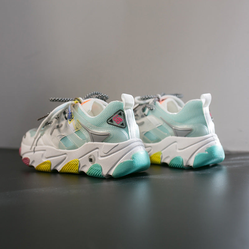 "Close-up of mesh upper for ventilation on sneakers"