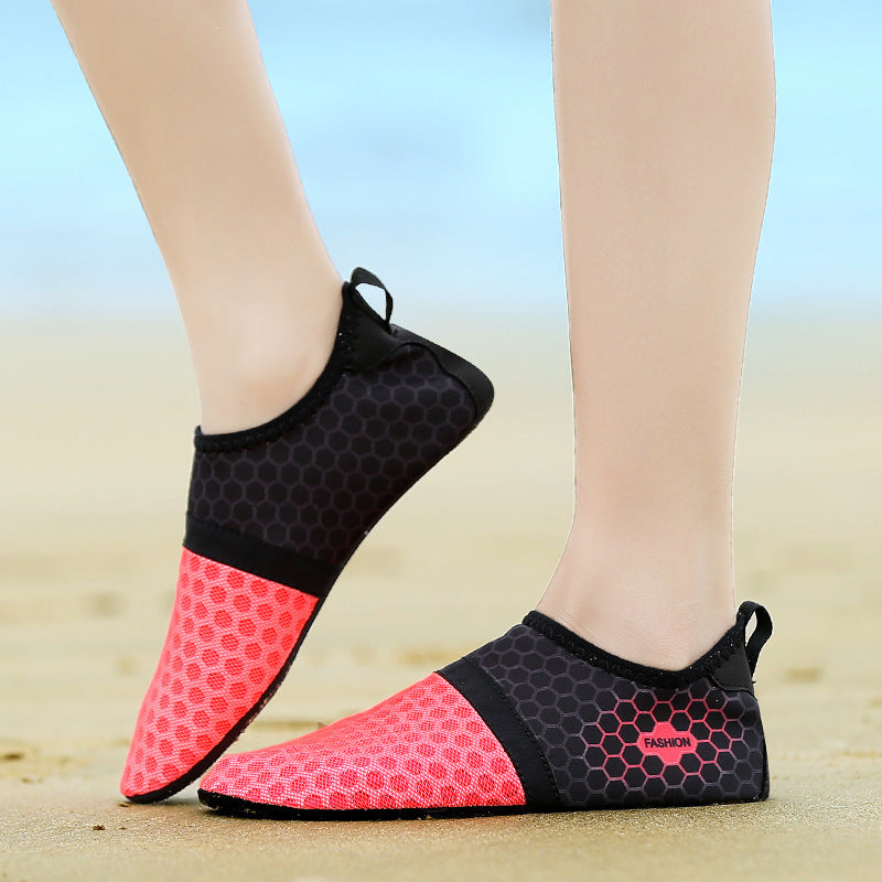 Close-up of mesh fabric on lightweight swim shoes