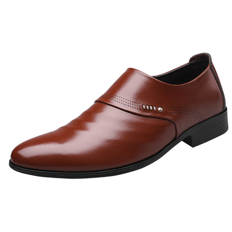 Top view of sleek pointed toe leather shoes for men