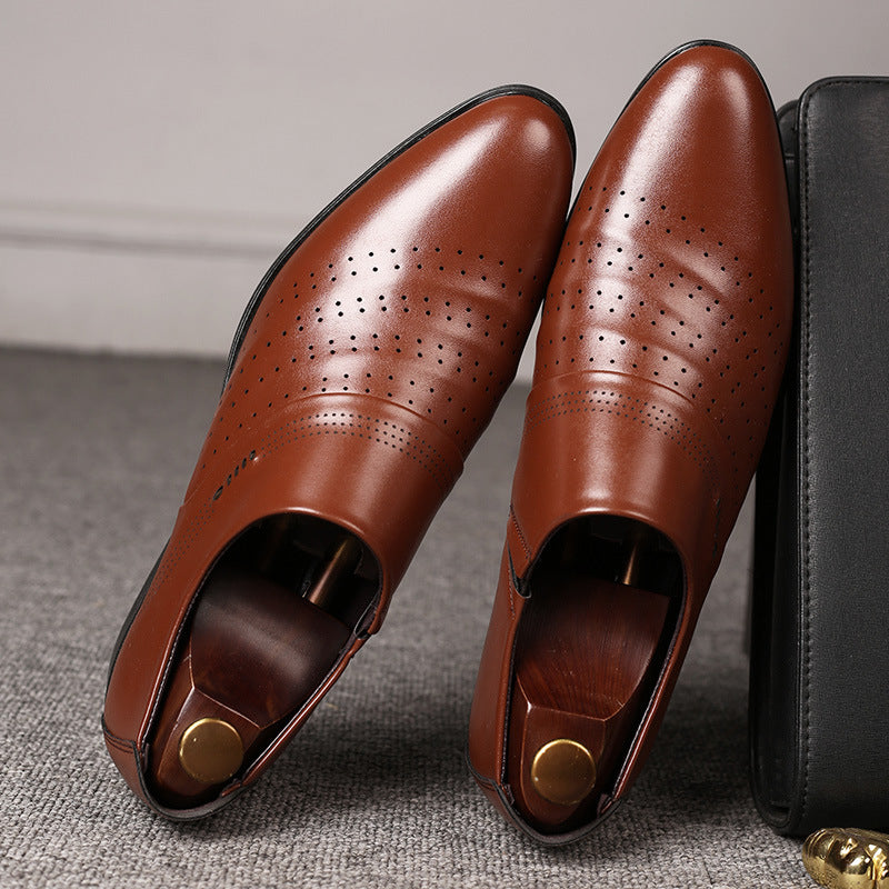 Side-by-side slip-on and lace-up pointed shoes