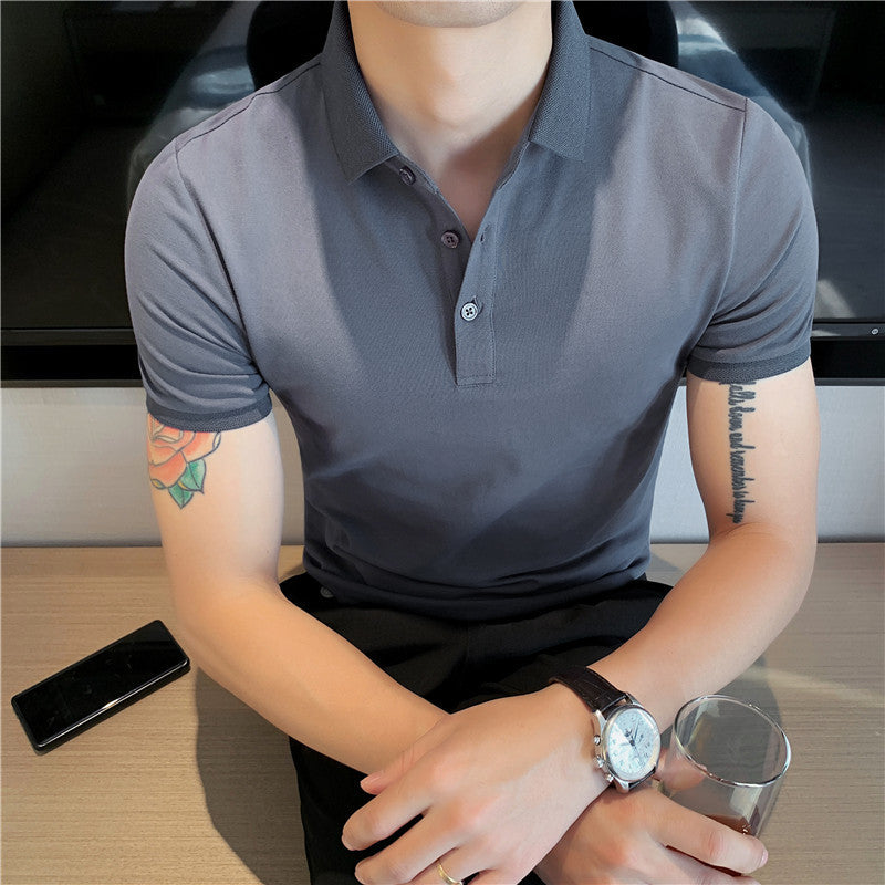 Solid Color Polo Shirt Youth Business Casual Lapels Short Sleeve