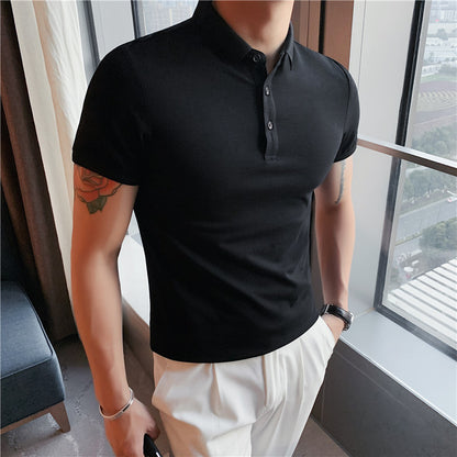 Solid Color Polo Shirt Youth Business Casual Lapels Short Sleeve