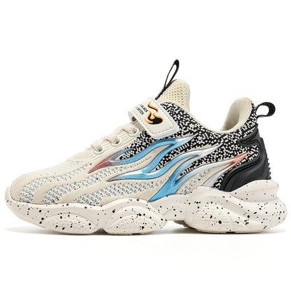 &quot;Side view of boys’ mesh sneakers in grey and blue&quot;


