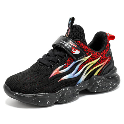 &quot;Boy wearing casual mesh sneakers running outdoors&quot;

