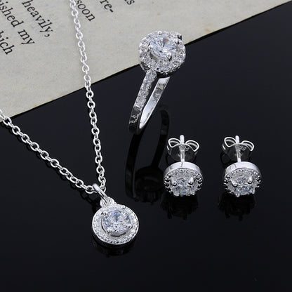 Complete zircon jewelry set with necklace, earrings, and bracelet

