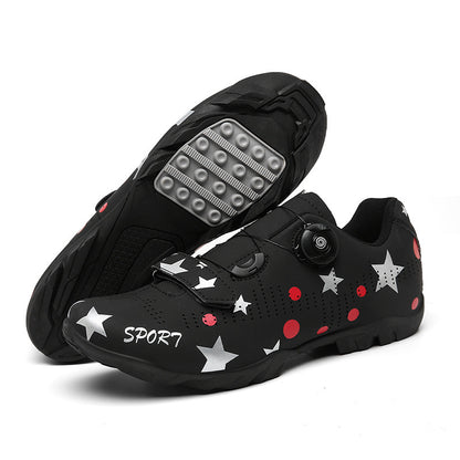 SPD clipless bike shoes on road bicycle pedals

