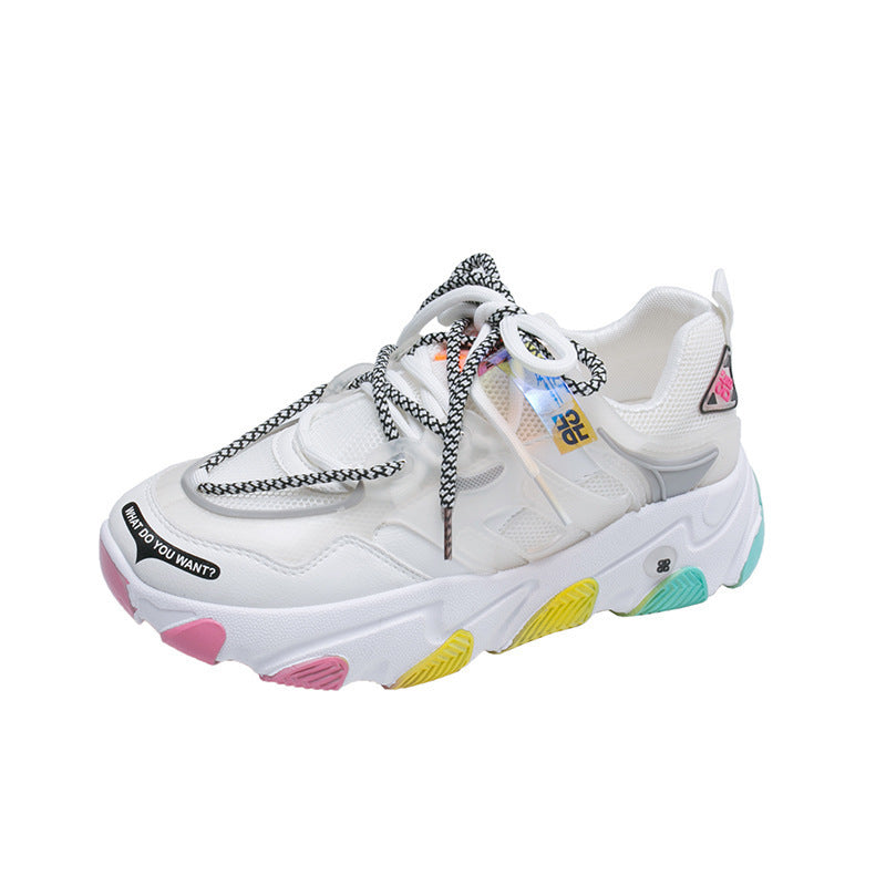 &quot;White breathable sneakers styled with athletic wear&quot;


