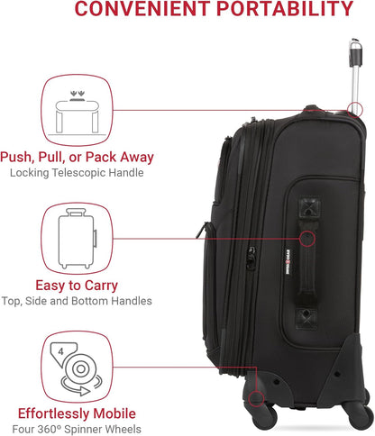 Sion Softside Expandable Luggage - Stylish Black Carry-On with Ultimate Packing Capacity and Convenient Features